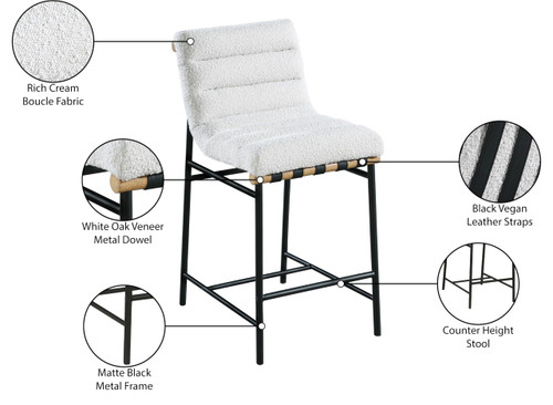 857Cream-C Burke Collection Modern | Contemporary Boucle Fabric Upholstered Counter Stool, Cream, 18" W x 24" D x 37.5" H