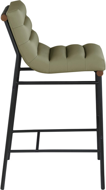 813Olive-C Burke Collection Modern | Contemporary Counter Stool with Soft Olive Green Vegan Leather, Vegan Leather Straps, Matte Black Metal Frame, 18" W x 24" D x 37.5" H, Green