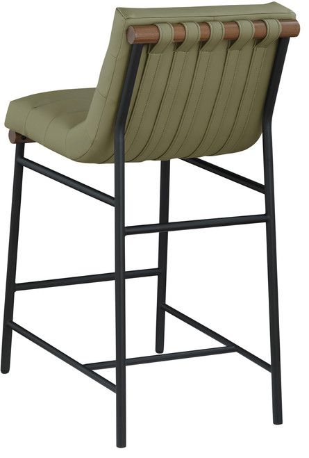 813Olive-C Burke Collection Modern | Contemporary Counter Stool with Soft Olive Green Vegan Leather, Vegan Leather Straps, Matte Black Metal Frame, 18" W x 24" D x 37.5" H, Green