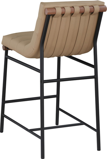 813Tan-C Burke Collection Modern | Contemporary Counter Stool with Soft Vegan Leathe Including Straps, Matte Black Metal Frame, 18" W x 24" D x 37.5" H
