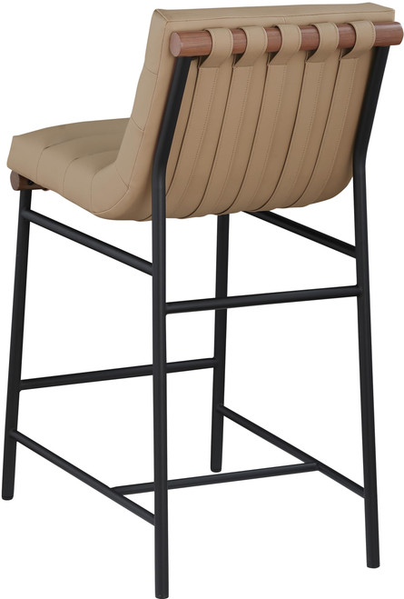 813Tan-C Burke Collection Modern | Contemporary Counter Stool with Soft Vegan Leathe Including Straps, Matte Black Metal Frame, 18" W x 24" D x 37.5" H