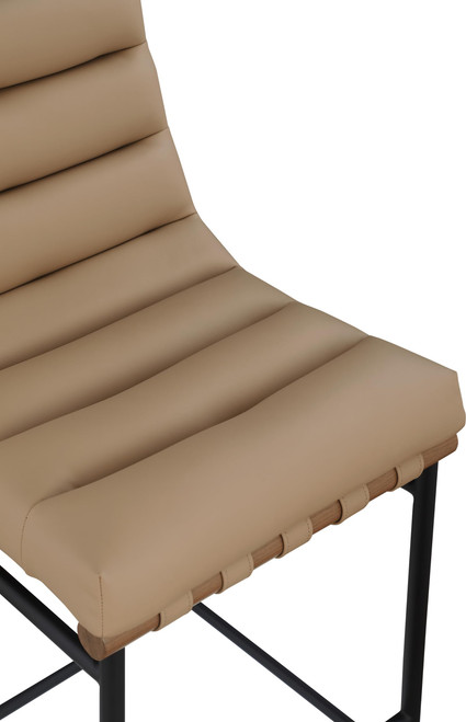 813Tan-C Burke Collection Modern | Contemporary Counter Stool with Soft Vegan Leathe Including Straps, Matte Black Metal Frame, 18" W x 24" D x 37.5" H