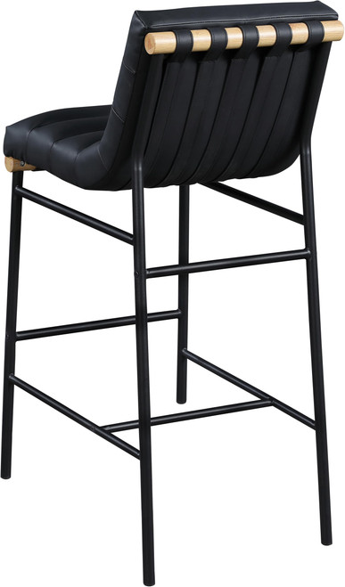 846Black-C Burke Collection Modern | Contemporary Bar Stool with Soft Black Vegan Leather, Matte Black Metal Frame, White Oak Veneer Metal Dowel, 18" W x 24" D x 40.5" H, Black