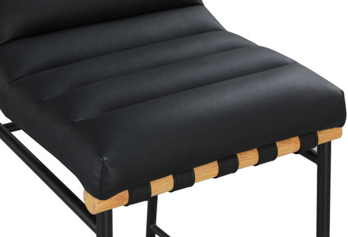 846Black-C Burke Collection Modern | Contemporary Bar Stool with Soft Black Vegan Leather, Matte Black Metal Frame, White Oak Veneer Metal Dowel, 18" W x 24" D x 40.5" H, Black