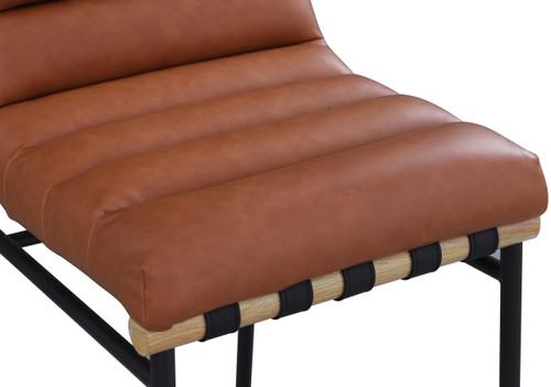 846Cognac-C Burke Collection Modern | Contemporary Bar Stool with Soft Cognac Vegan Leather, Matte Black Metal Frame, White Oak Veneer Metal Dowel, 18" W x 24" D x 40.5" H, Cognac