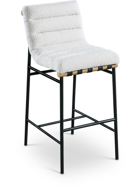 846Cream-C Burke Collection Modern | Contemporary Bar Stool with Rich Cream Boucle Fabric, Matte Black Metal Frame, White Oak Veneer Metal Dowel, 18" W x 24" D x 40.5" H, Cream