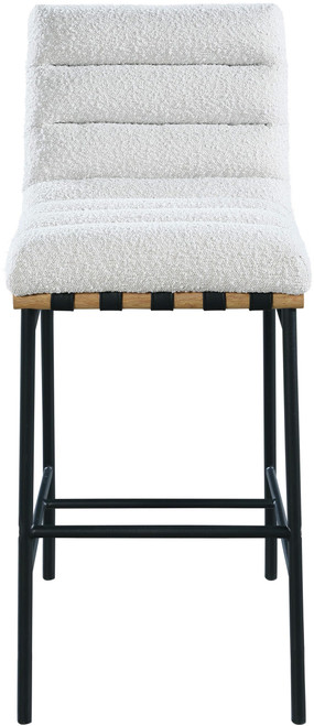 846Cream-C Burke Collection Modern | Contemporary Bar Stool with Rich Cream Boucle Fabric, Matte Black Metal Frame, White Oak Veneer Metal Dowel, 18" W x 24" D x 40.5" H, Cream