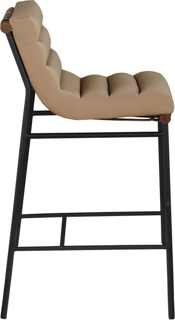 800Tan-C Burke Collection Modern | Contemporary Bar Stool with Soft Tan Vegan Leather, Tan Vegan Leather Straps, Matte Black Metal Frame, 18" W x 24" D x 40.5" H, Tan