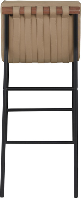 800Tan-C Burke Collection Modern | Contemporary Bar Stool with Soft Tan Vegan Leather, Tan Vegan Leather Straps, Matte Black Metal Frame, 18" W x 24" D x 40.5" H, Tan