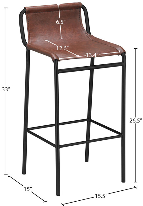 500Brown-C Dax Collection Modern | Contemporary Counter Stool with Soft Brown Vegan Leather, Matte Black Metal Frame, 15.5" W x 15" D x 33" H, Brown