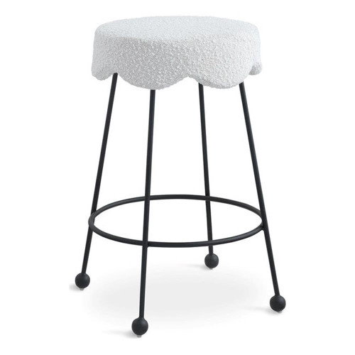 513Cream-C Fleur Collection Modern | Contemporary Boucle Fabric Upholstered Counter Stool with Matte Black Metal Legs, 17.5" W x 17.5" D x 26" H, Cream