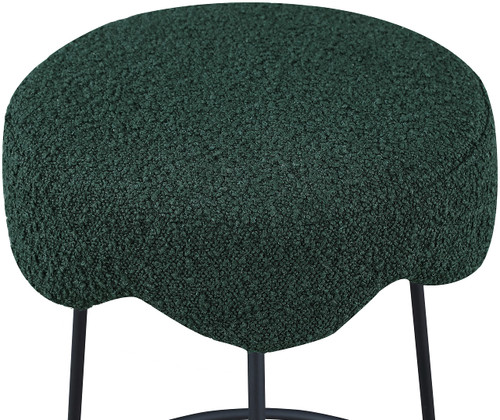 513Green-C Fleur Collection Modern | Contemporary Boucle Fabric Upholstered Counter Stool with Matte Black Metal Legs, 17.5" W x 17.5" D x 26" H, Green