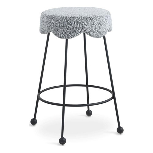 513Grey-C Fleur Collection Modern | Contemporary Boucle Fabric Upholstered Counter Stool with Matte Black Metal Legs, 17.5" W x 17.5" D x 26" H, Grey