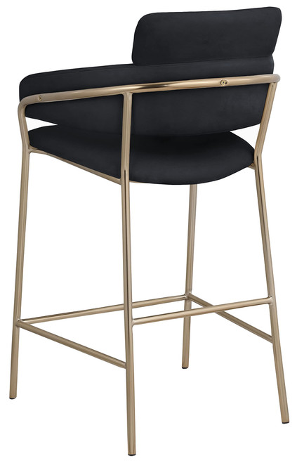 550Black-C Yara Collection Modern | Contemporary Velvet Upholstered Counter Stool with Brushed Brass Metal Frame, 21.5" W x 22" D x 39" H, Black