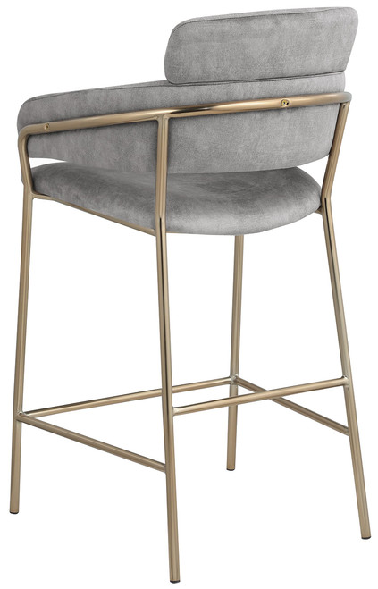 550Grey-C Yara Collection Modern | Contemporary Velvet Upholstered Counter Stool with Brushed Brass Metal Frame, 21.5" W x 22" D x 39" H, Grey