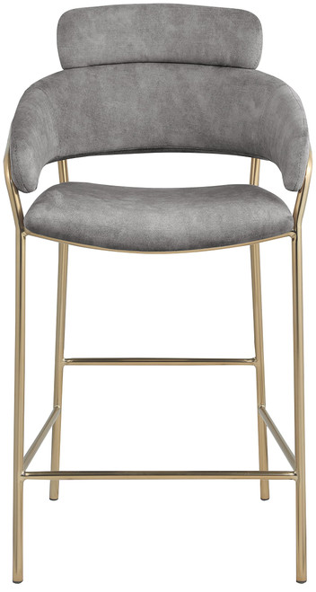 550Grey-C Yara Collection Modern | Contemporary Velvet Upholstered Counter Stool with Brushed Brass Metal Frame, 21.5" W x 22" D x 39" H, Grey