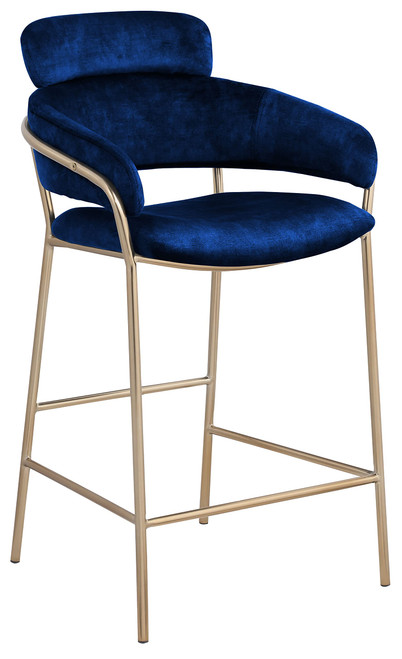 550Navy-C Yara Collection Modern | Contemporary Velvet Upholstered Counter Stool with Brushed Brass Metal Frame, 21.5" W x 22" D x 39" H, Navy