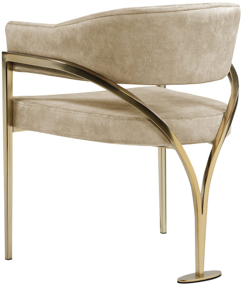 Velvet Upholstered Dining Chair with Brushed Brass Metal Frame, 23.5" W x 22" D x 30" H, Beige, Set of 2