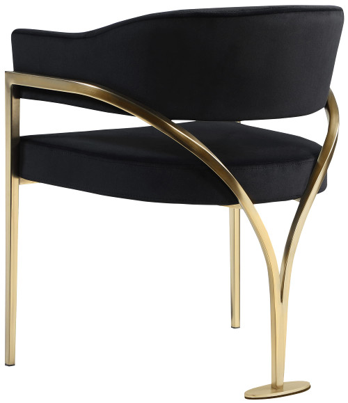 Velvet Upholstered Dining Chair with Brushed Brass Metal Frame, 23.5" W x 22" D x 30" H, Black, Set of 2