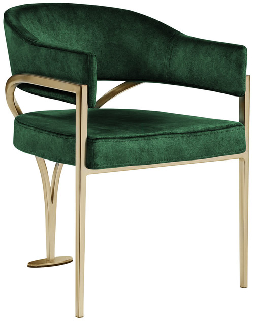 Velvet Upholstered Dining Chair with Brushed Brass Metal Frame, 23.5" W x 22" D x 30" H, Green, Set of 2