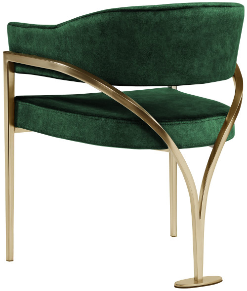 Velvet Upholstered Dining Chair with Brushed Brass Metal Frame, 23.5" W x 22" D x 30" H, Green, Set of 2