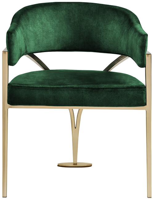 Velvet Upholstered Dining Chair with Brushed Brass Metal Frame, 23.5" W x 22" D x 30" H, Green, Set of 2