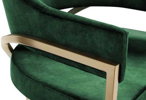 Velvet Upholstered Dining Chair with Brushed Brass Metal Frame, 23.5" W x 22" D x 30" H, Green, Set of 2