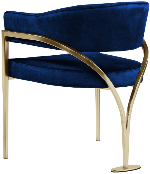Velvet Upholstered Dining Chair with Brushed Brass Metal Frame, 23.5" W x 22" D x 30" H, Navy, Set of 2