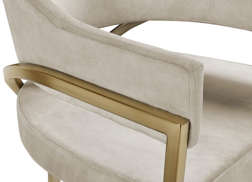 Velvet Upholstered Dining Chair with Brushed Brass Metal Frame, 23.5" W x 22" D x 30" H, Stone, Set of 2