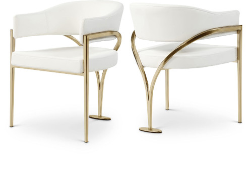 Vegan Leather Upholstered Dining Chair with Brushed Brass Metal Frame, 23.5" W x 22" D x 30" H, Cream, Set of 2