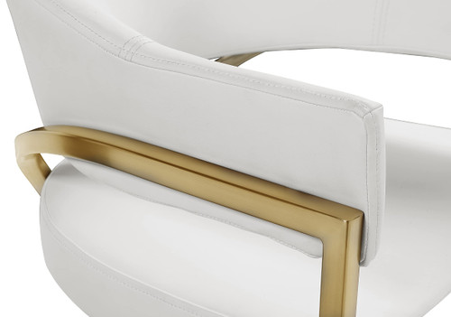 Vegan Leather Upholstered Dining Chair with Brushed Brass Metal Frame, 23.5" W x 22" D x 30" H, Cream, Set of 2