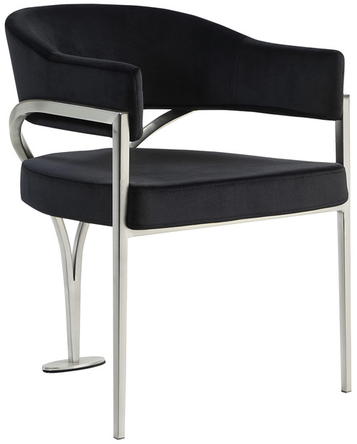 Velvet Upholstered Dining Chair with Brushed Chrome Metal Frame, 23.5" W x 22" D x 30" H, Black, Set of 2