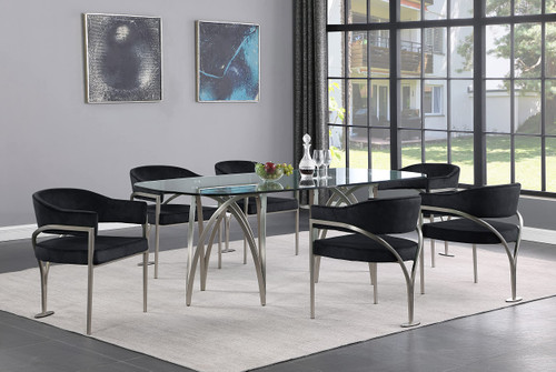 Velvet Upholstered Dining Chair with Brushed Chrome Metal Frame, 23.5" W x 22" D x 30" H, Black, Set of 2