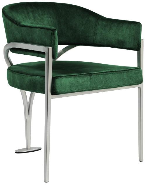 Velvet Upholstered Dining Chair with Brushed Chrome Metal Frame, 23.5" W x 22" D x 30" H, Green, Set of 2
