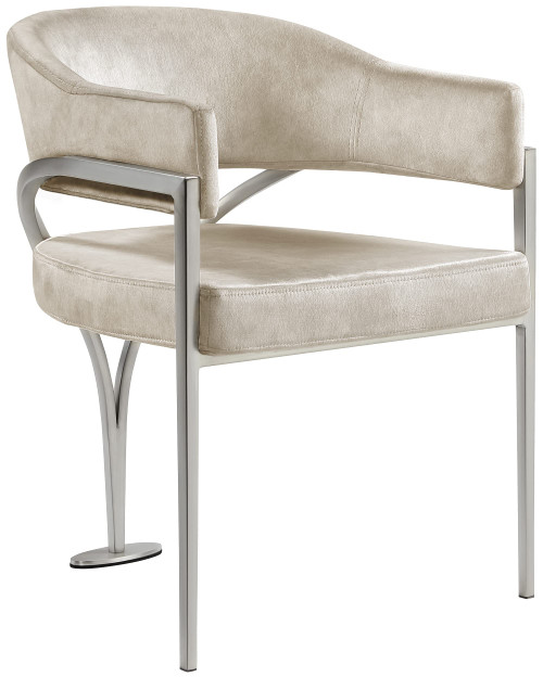 Velvet Upholstered Dining Chair with Brushed Chrome Metal Frame, 23.5" W x 22" D x 30" H, Stone, Set of 2