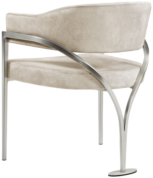 Velvet Upholstered Dining Chair with Brushed Chrome Metal Frame, 23.5" W x 22" D x 30" H, Stone, Set of 2