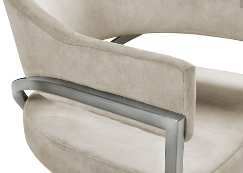 Velvet Upholstered Dining Chair with Brushed Chrome Metal Frame, 23.5" W x 22" D x 30" H, Stone, Set of 2