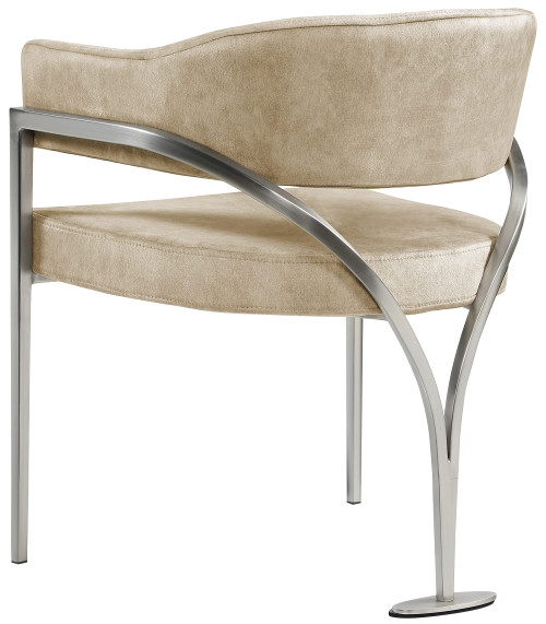 Velvet Upholstered Dining Chair with Brushed Chrome Metal Frame, 23.5" W x 22" D x 30" H, Beige, Set of 2