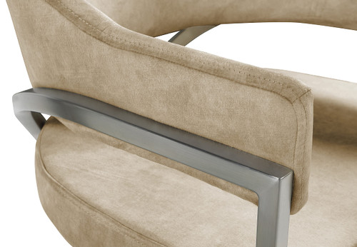 Velvet Upholstered Dining Chair with Brushed Chrome Metal Frame, 23.5" W x 22" D x 30" H, Beige, Set of 2