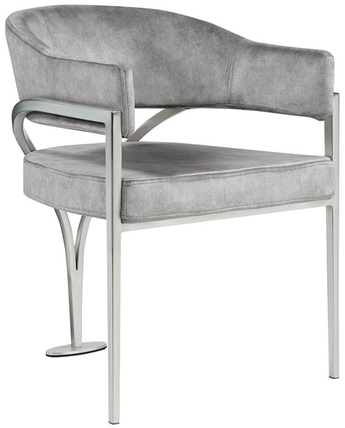 Velvet Upholstered Dining Chair with Brushed Chrome Metal Frame, 23.5" W x 22" D x 30" H, Grey, Set of 2