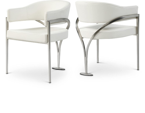 Vegan Leather Upholstered Dining Chair with Brushed Chrome Metal Frame, 23.5" W x 22" D x 30" H, Cream, Set of 2