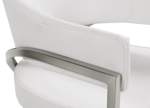 Vegan Leather Upholstered Dining Chair with Brushed Chrome Metal Frame, 23.5" W x 22" D x 30" H, Cream, Set of 2
