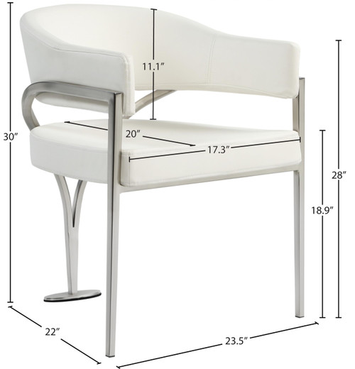 Vegan Leather Upholstered Dining Chair with Brushed Chrome Metal Frame, 23.5" W x 22" D x 30" H, Cream, Set of 2