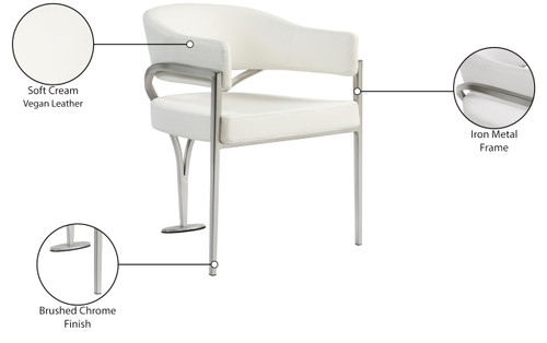 Vegan Leather Upholstered Dining Chair with Brushed Chrome Metal Frame, 23.5" W x 22" D x 30" H, Cream, Set of 2