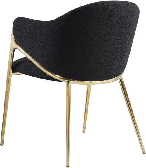 Dining Chair with Rich Black Boucle Fabric, Iron Frame in Brushed Brass Finish, 22.5" W x 24.5" D x 31.5" H, Black, Set of 2