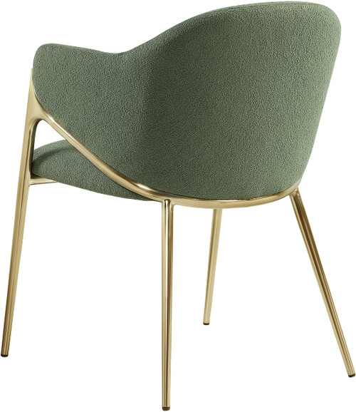 Dining Chair with Rich Green Boucle Fabric, Iron Frame in Brushed Brass Finish, 22.5" W x 24.5" D x 31.5" H, Green, Set of 2