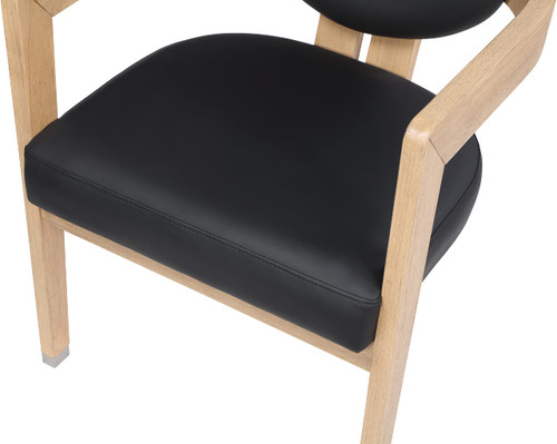 Dining Chair, Solid Wood Brushed Natural Finish, Soft Black Vegan Leather, Brushed Chrome Accents, 24" W x 23.5" D x 29" H, Black