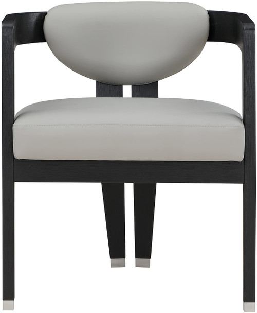 Dining Chair, Solid Wood Brushed Black Finish, Soft Grey Vegan Leather, Brushed Chrome Accents, 24" W x 23.5" D x 29" H, Grey