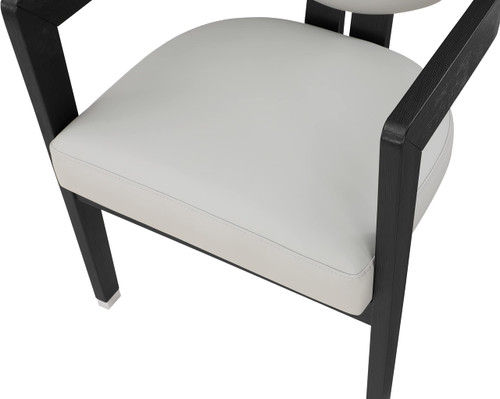 Dining Chair, Solid Wood Brushed Black Finish, Soft Grey Vegan Leather, Brushed Chrome Accents, 24" W x 23.5" D x 29" H, Grey