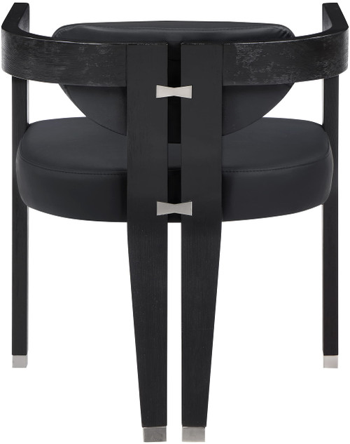 Dining Chair, Solid Wood Brushed Black Finish, Soft Black Vegan Leather, Brushed Chrome Accents, 24" W x 23.5" D x 29" H, Black